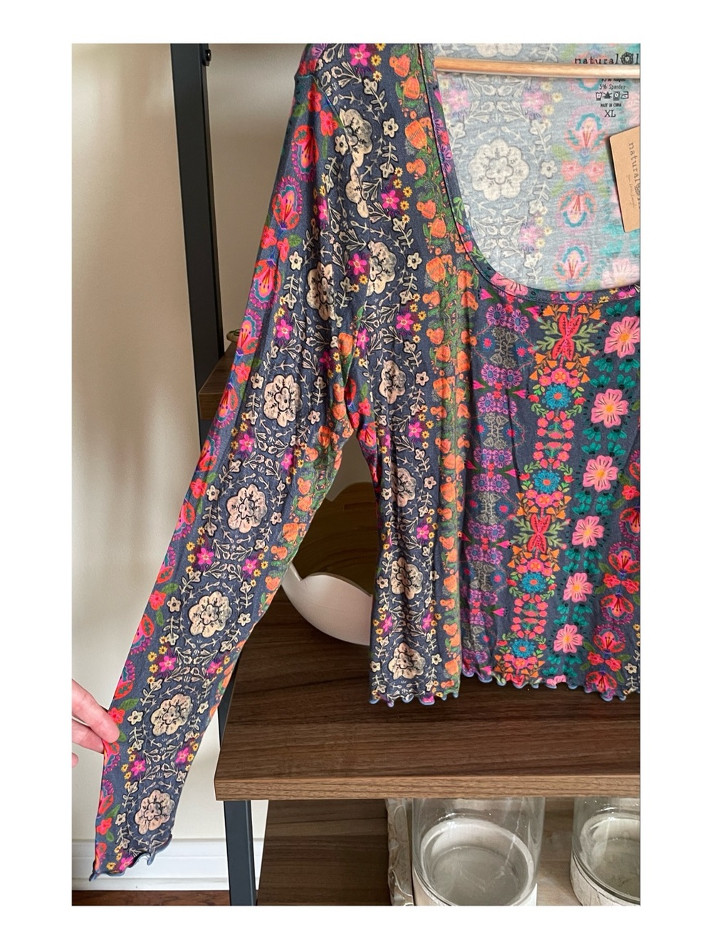 NATURAL LIFE Navy Multicolor Floral Long Sleeve Scoop Top, Size XL - Picture 3 of 8